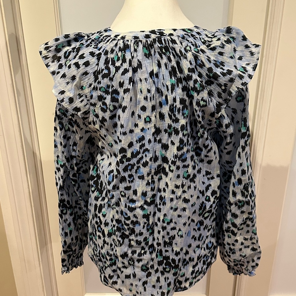 Loft Multicolor Leopard Print Ruffled Smocked Lin… - image 4